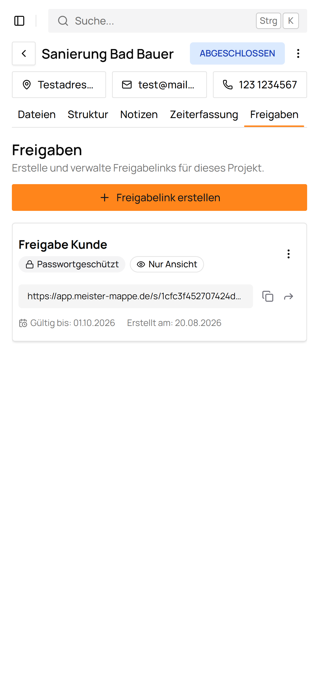 Meister Mappe Sichere Freigaben
